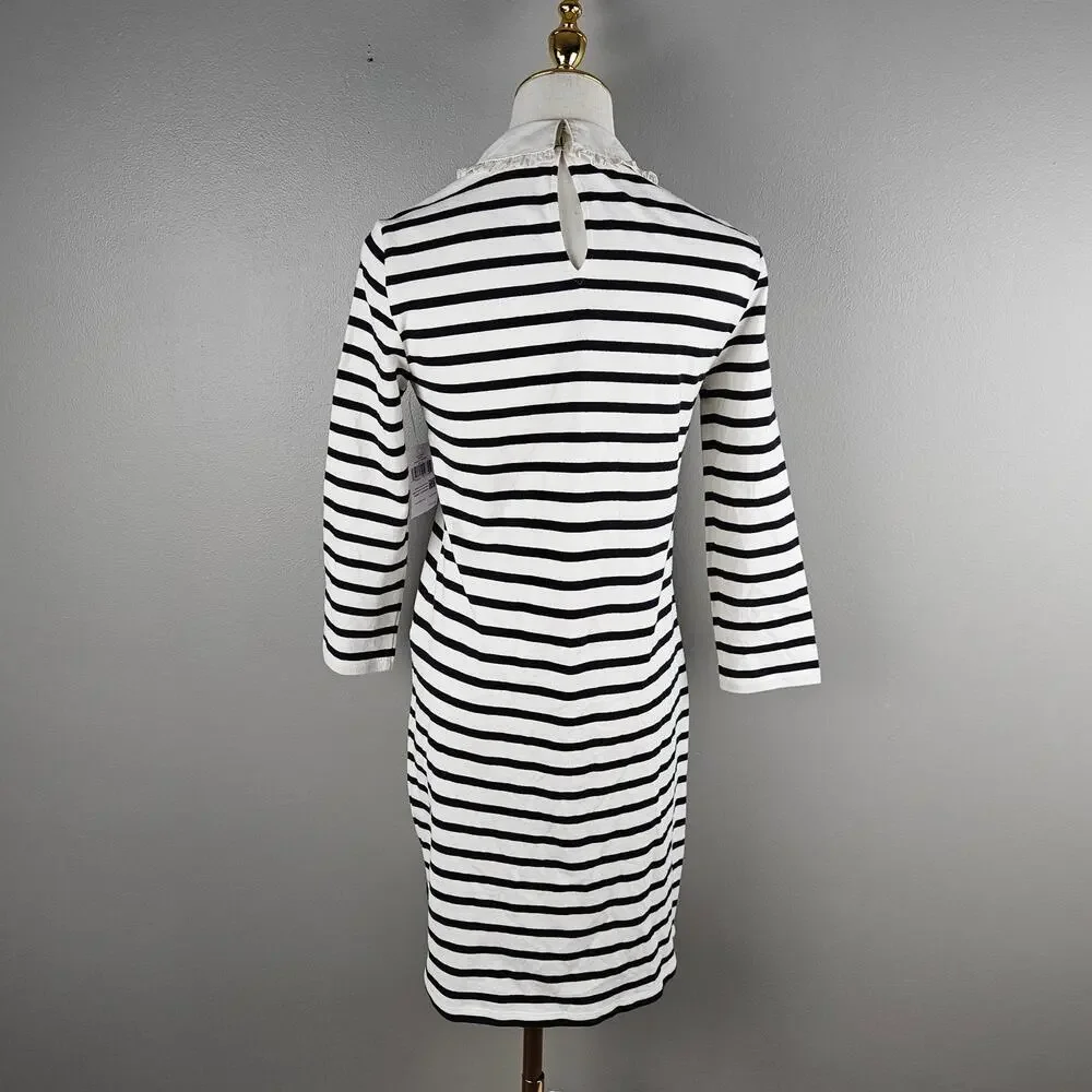 Kate Spade New York Poplin Collar Striped Tee Dress French Cream XS Preppy